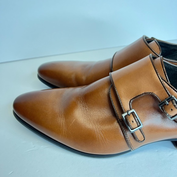 Stacy Adams Mens Cognac Burnished Calfskin Plain Toe Double Monk Strap Shoes 9.5 - Picture 4 of 14